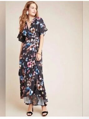 Hutch Black Floral Wrap Maxi Dress with Pink & Blue Blooms
